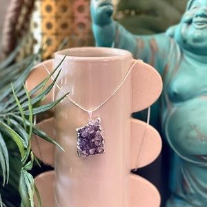 Druzy crystal gemstone AMETHYST cluster necklace